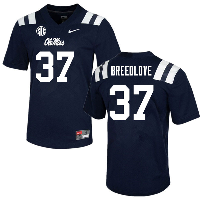 Men #37 Kyndrich Breedlove Ole Miss Rebels College Football Jerseys Sale-Navy